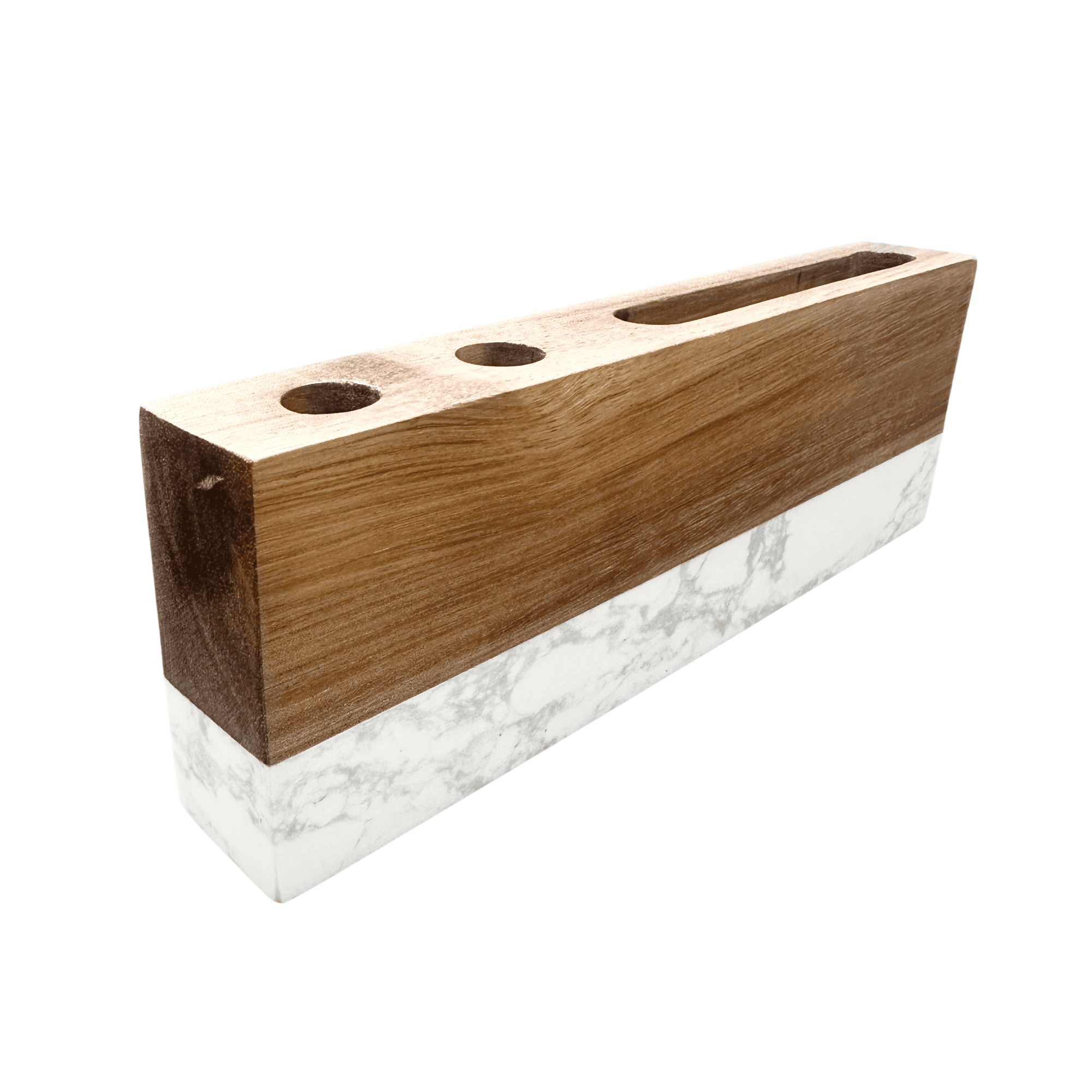 Marble and acacia wood desk name plate - top angle view