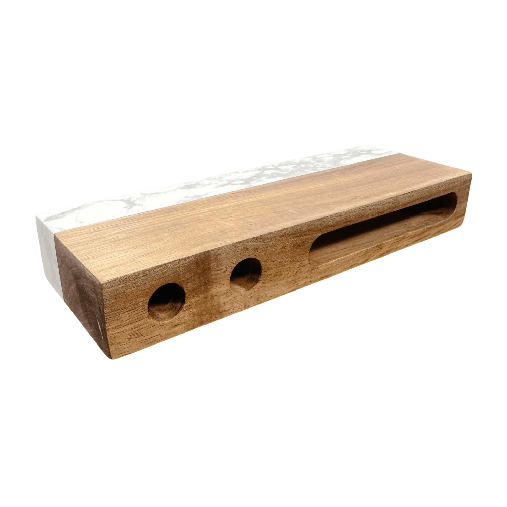 Marble and acacia wood desk name plate - bottom angle view