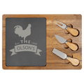 Personalized Acacia Wood and Slate Rectangle Cheese Set with three stainless steel tools and wood handles