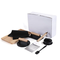 Smash Burger Set - 9-piece kit including cast iron smashers, spatula, patty maker, rubberwood board, grill mats, and silicone brush in white gift box